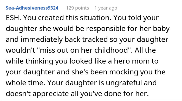 Online comment discussing a grandmother's reaction to her daughter's babysitting assumption for Valentine's Day.