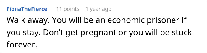 Comment about divorce advice, discussing economic implications of job choices. Comment about divorce advice, discussing economic implications of job choices.