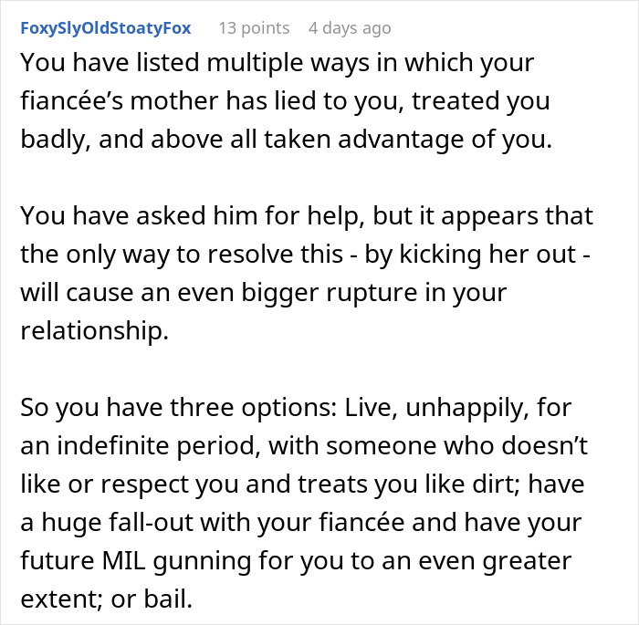 Reddit comment discussing issues with a difficult mother-in-law and relationship challenges. Reddit comment discussing issues with a difficult mother-in-law and relationship challenges.