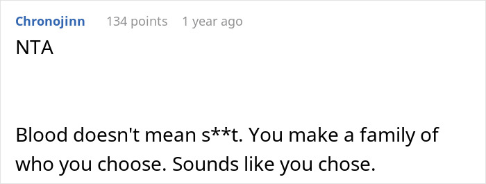 Comment supporting decision after family made son cry for being gay.
