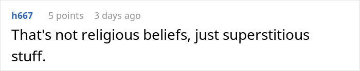 Reddit comment discussing beliefs and superstition related to baby name choice.