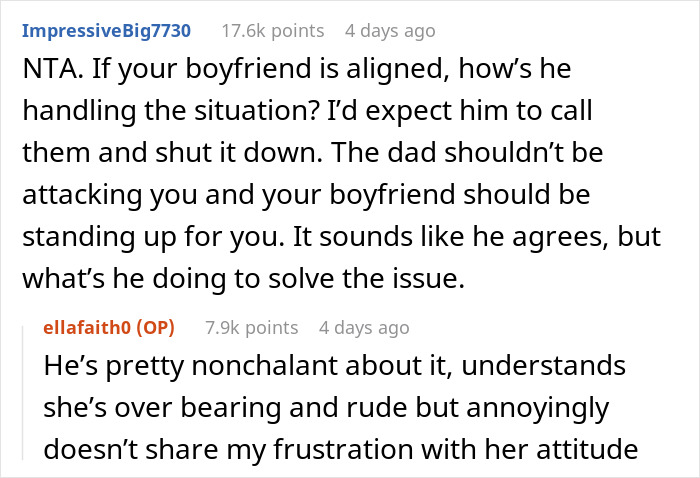 Reddit comments about a woman's frustration over her son's girlfriend's house rule, seeking advice.