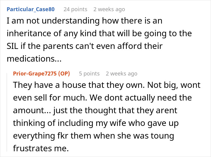Reddit conversation discussing parents using their daughter for money, with frustration about an inheritance. Reddit conversation discussing parents using their daughter for money, with frustration about an inheritance.