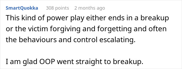 Comment discussing a power play, breakup, and control in response to novel planning incident.