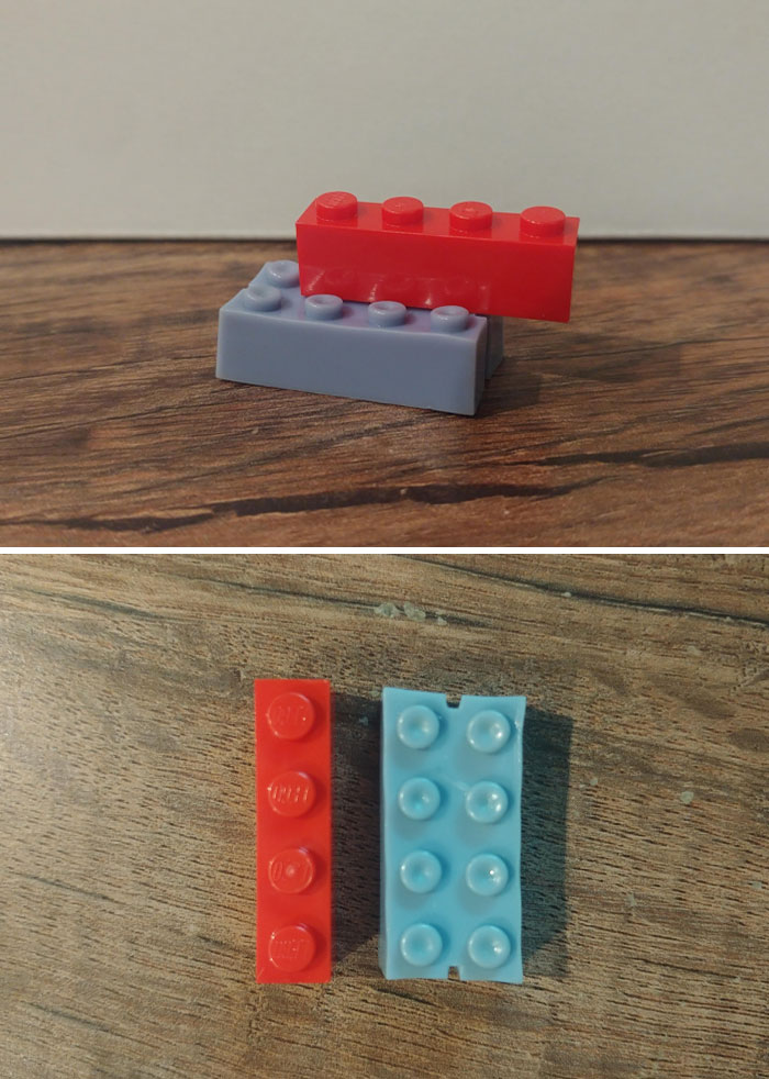 Red and blue vintage building bricks on a wooden surface, representing cool-old-things.