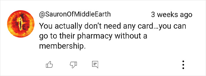 Comment about Costco shopping hacks, mentioning pharmacy access without membership.