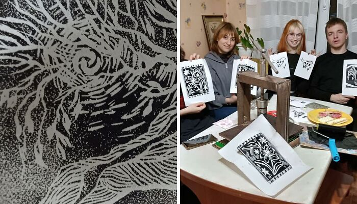 I Invited Students To My Place During The Holidays To Create Linocuts (15 Pics)