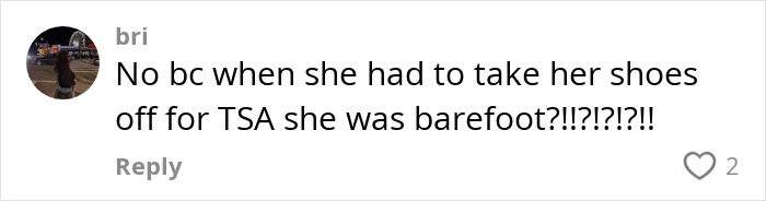 Comment mentioning a barefoot passenger and TSA.