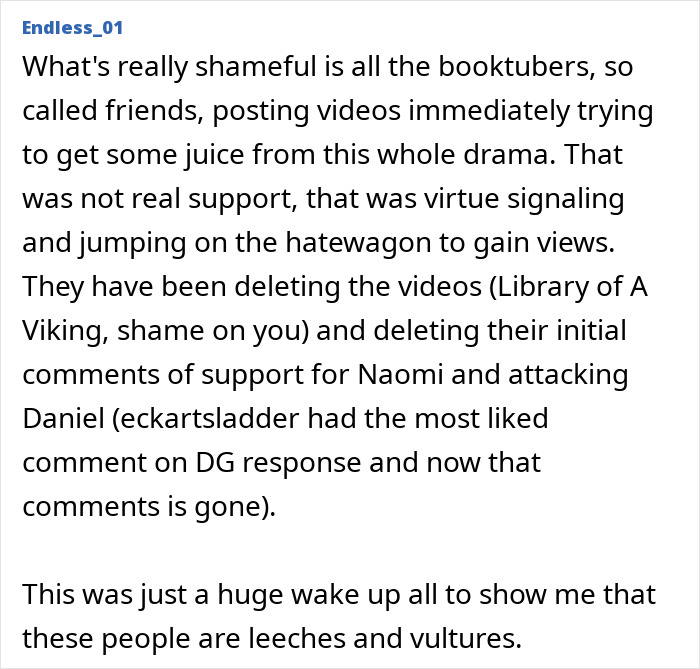 Text discussing the BookTube community, addressing issues of support and content deletion. Text discussing the BookTube community, addressing issues of support and content deletion.