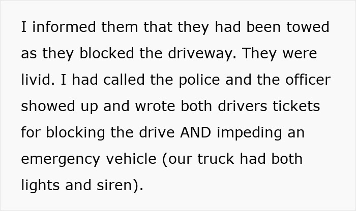 Text about drivers being ticketed for blocking an emergency vehicle. Text about drivers being ticketed for blocking an emergency vehicle.