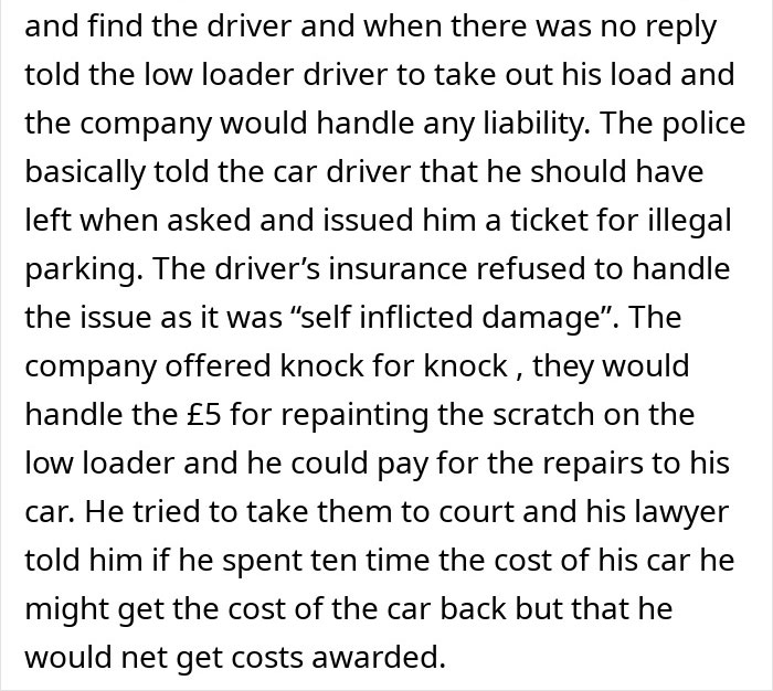 Text describing a legal issue involving a driver receiving a ticket for blocking an ambulance. Text describing a legal issue involving a driver receiving a ticket for blocking an ambulance.