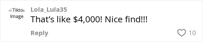 TikTok comment on Carrie Bradshaw's famous wedding dress find, noting it's worth $4,000 and calling it a nice find.