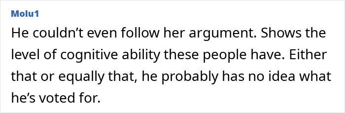 Online comment discussing a senator's cognitive ability in context of a viral misgendering event. Online comment discussing a senator's cognitive ability in context of a viral misgendering event.