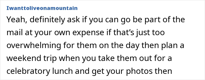 Online user comments on mom's wedding decision involving step-kid and cost concerns.