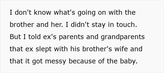 Text revealing why a woman broke up with her ex, sharing the truth with his family.