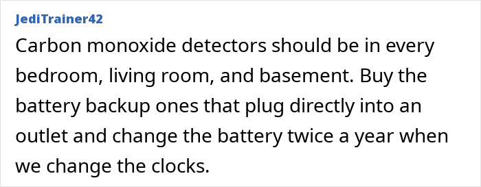Comment discussing carbon monoxide detectors and their placement in homes.