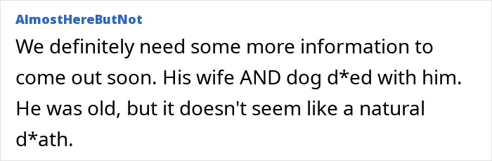 Social media comment speculating on Gene Hackman, wife, and pet's simultaneous death.