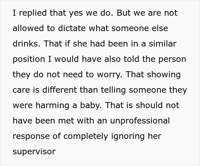 Text exchange about office coffee etiquette involving a pregnant coworker and opinions on professional conduct.