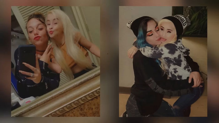 Two women posing for selfies, highlighting one with a youthful appearance.