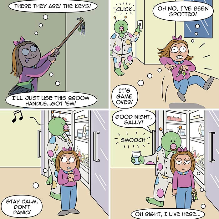 Artist Continues To Explore A Funny Story Where A Human Girl Was Adopted As A Pet By Aliens (28 New Pics)