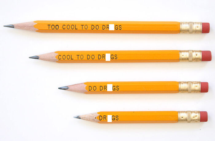 Pencils with misleading message as they shorten; a design fail highlighting accidental encouragement.