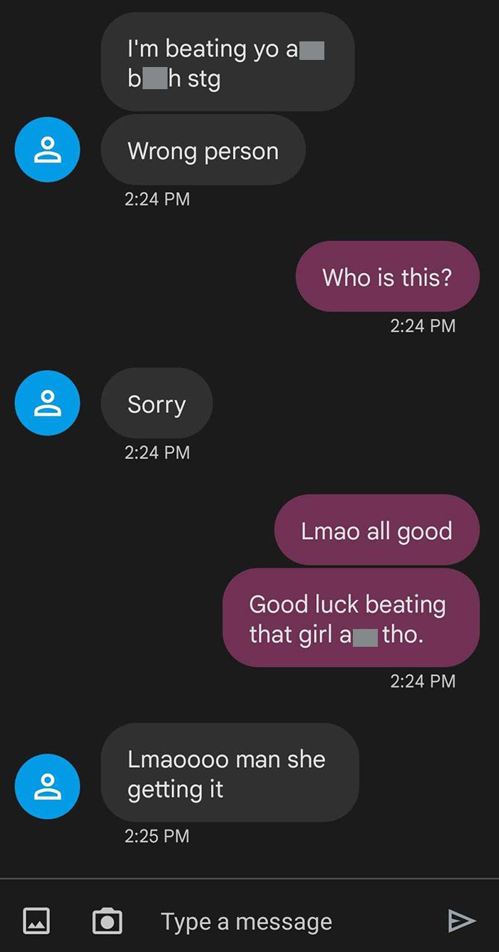 Text exchange with humorous mistake, illustrating funny messages sent to the wrong recipient.