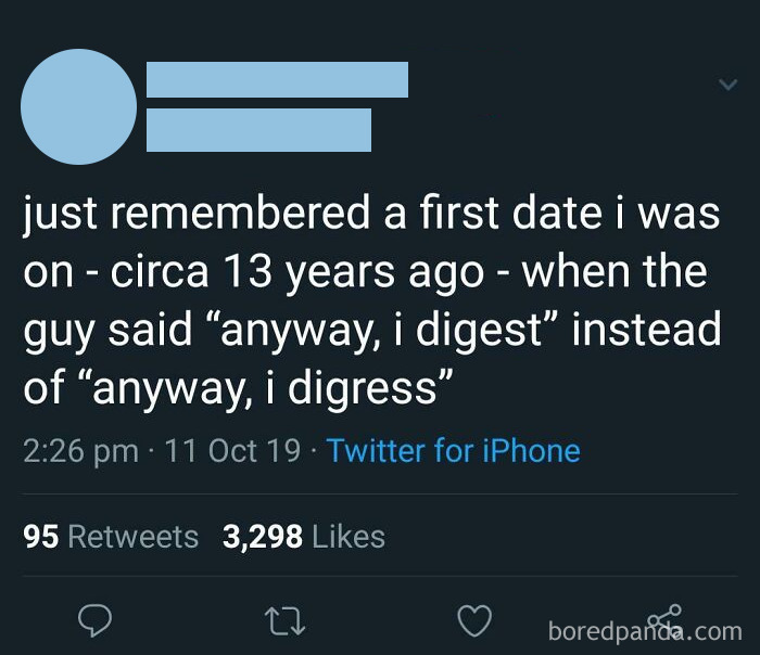 Tweet about a date 13 years ago with a ridiculous word spelling mistake: "digest" instead of "digress."