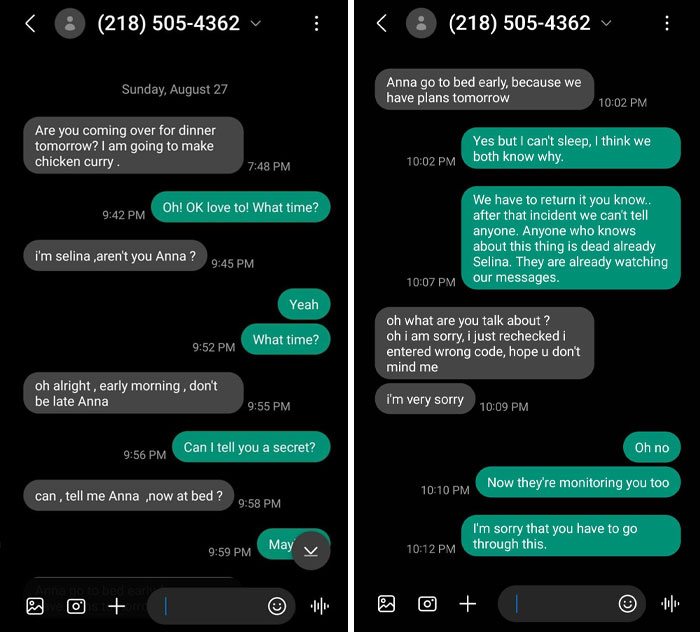 Screenshot of a text conversation showing funny scammer responses with a humorous twist.