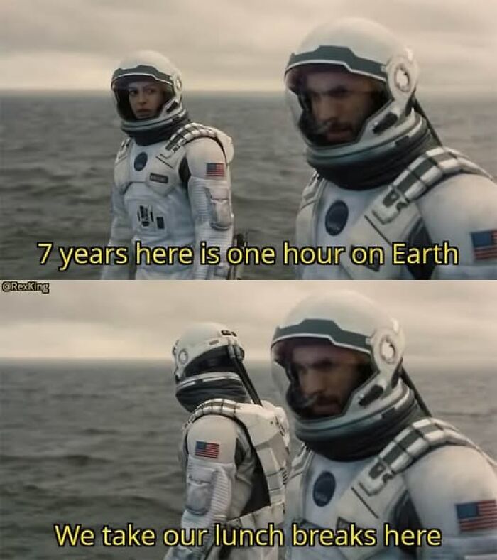 Astronauts in suits with text about time difference joke, showcasing one of the weirdest memes.