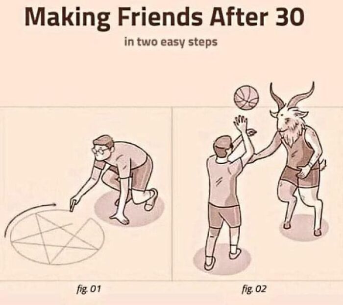 Weirdest meme of a man summoning a goat-headed figure to play basketball.