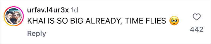 Comment reacting to Gigi Hadid's daughter Khai growing up, expressing surprise at how time flies.