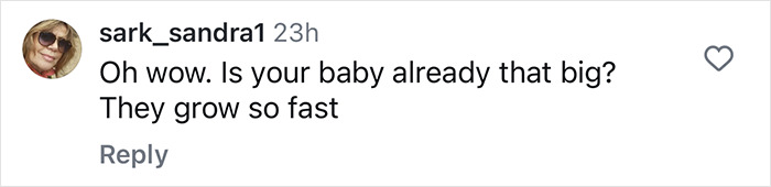 Instagram comment reacting to Gigi Hadid's daughter Khai growing up quickly.