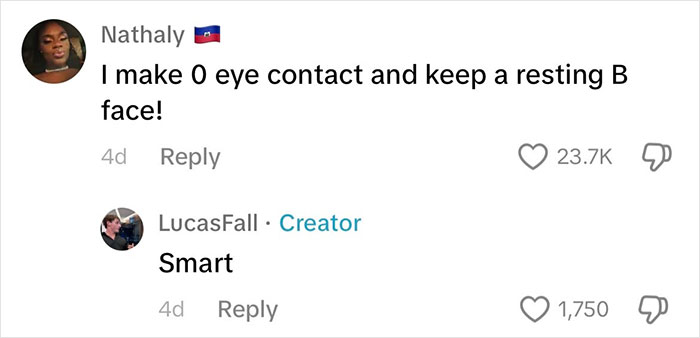 Text exchange discussing gym experiences, focusing on avoiding eye contact and reactions from others. Text exchange discussing gym experiences, focusing on avoiding eye contact and reactions from others.