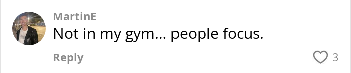 Comment with profile picture, discussing gym focus with a heart reaction. Comment with profile picture, discussing gym focus with a heart reaction.