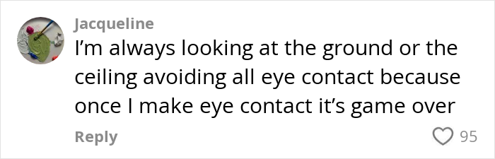 Comment on gym experience about avoiding eye contact, highlighting the discomfort some feel in gym environments. Comment on gym experience about avoiding eye contact, highlighting the discomfort some feel in gym environments.