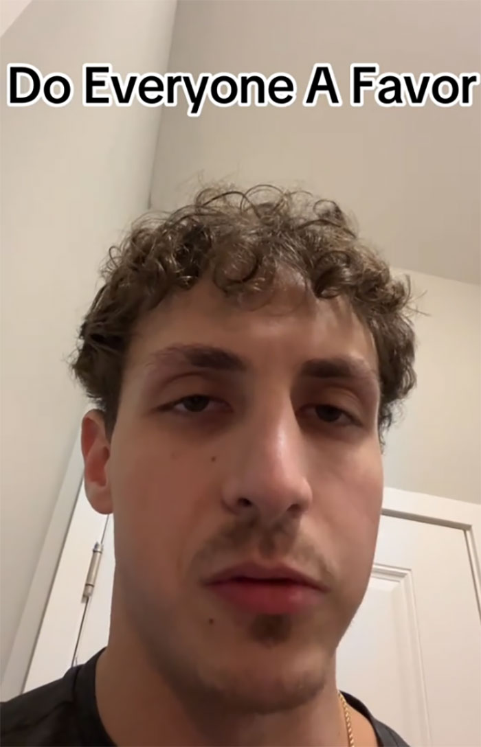 Man discussing gym behavior with text overlay "Do Everyone A Favor. Man discussing gym behavior with text overlay "Do Everyone A Favor.