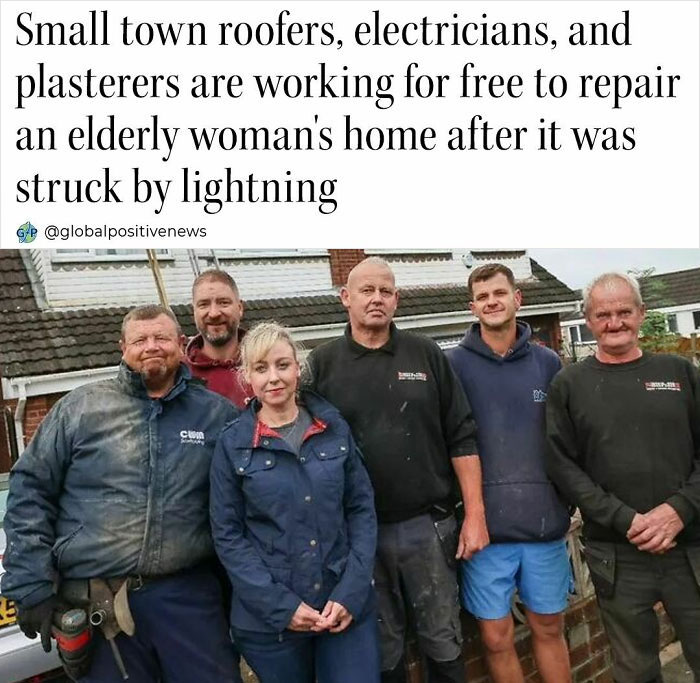 Community workers restoring faith in humanity by repairing a home for free after lightning damage.