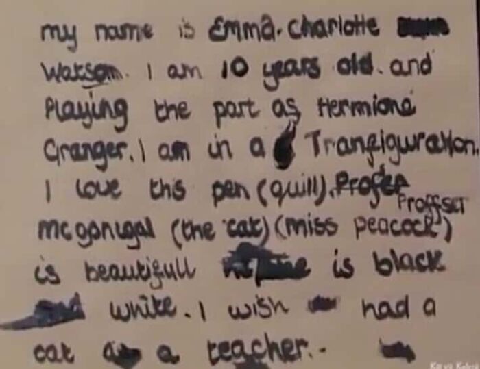 Handwritten note related to famous movie props, detailing a young actor's role and preferences.