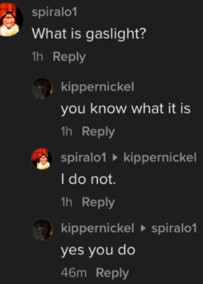 Comments showcasing hilarious clever comebacks about gaslighting, with a humorous exchange over its meaning.