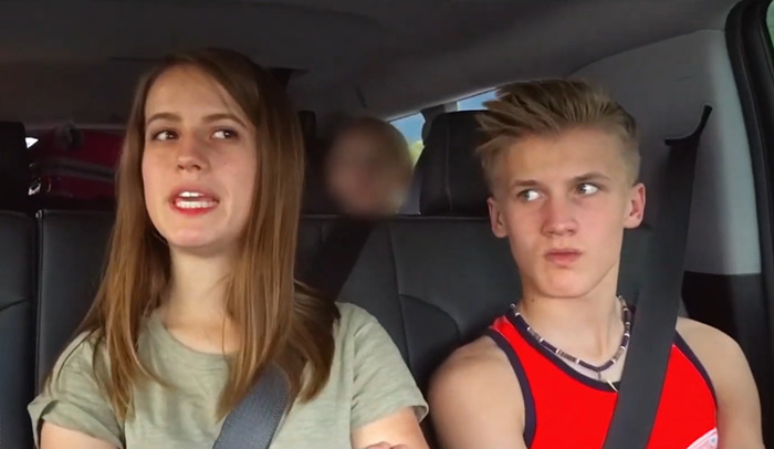 Ruby Franke's children talking inside the car, seemingly annoyed. Ruby Franke's children talking inside the car, seemingly annoyed.