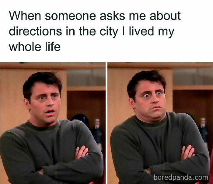 Man looking confused, showcasing hilariously relatable mental health meme about directions.