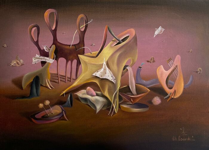 Surreal artwork by Rita Maikova Zaporozhets, blending imagination and reality with abstract figures.