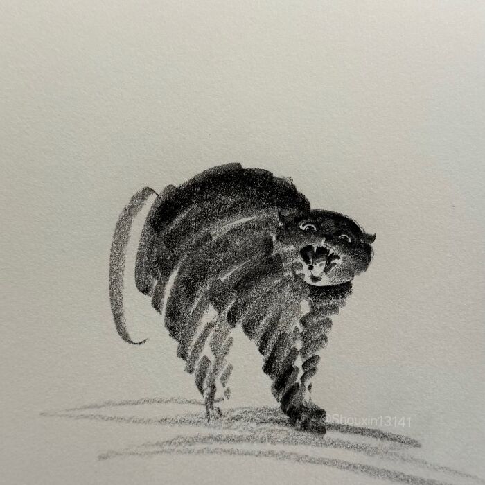 Artistic animal sketch with minimal strokes, showing vibrant personality in the creature’s expressive face and posture.