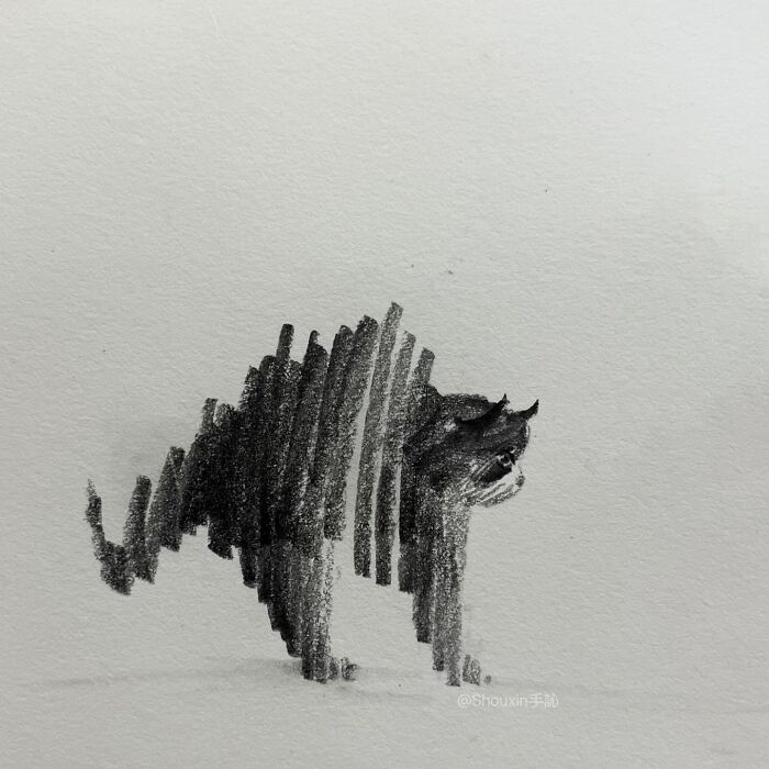 Sketch of a cat drawn with minimal strokes, showcasing personality.