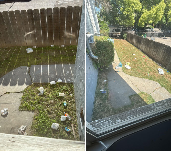 Backyards littered with trash showing neighbors so horrific people had to shame them in new pics.