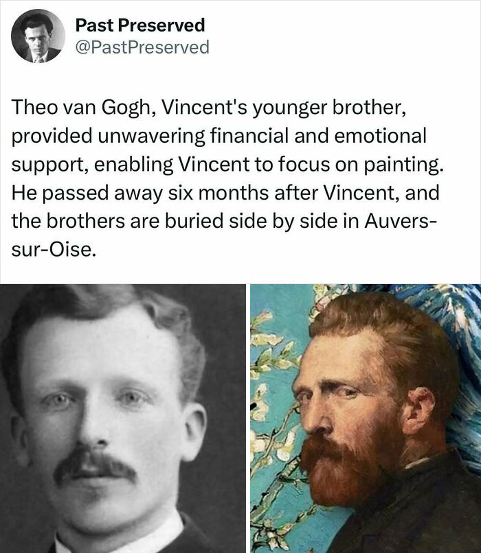 Vincent and Theo van Gogh, historical photo and painting, highlighting their close sibling relationship and shared legacy.