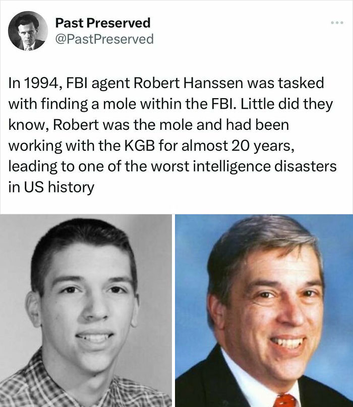 "Historical facts featuring Robert Hanssen's double life as an FBI agent and a KGB mole, led to US intelligence scandal."