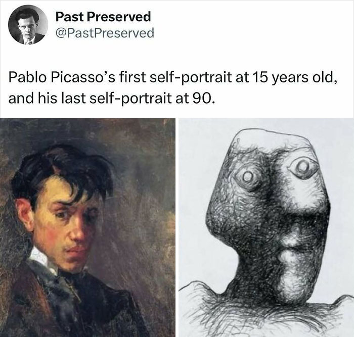 "Past Preserved: Picasso's first and last self-portraits compared side by side."