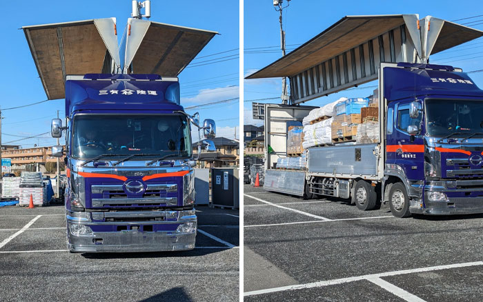 Interesting Japan Pics featuring a truck with an innovative roof mechanism in a parking lot.