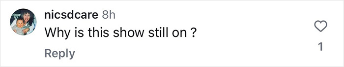 Screenshot of a comment questioning the continuation of a show, related to Kardashian dinner and Bryan Johnson. Screenshot of a comment questioning the continuation of a show, related to Kardashian dinner and Bryan Johnson.